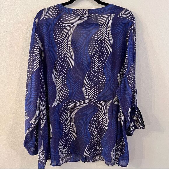 Lane Bryant Blouse Size 26/28 Blue Long Sleeve Sheer Career Roll-tab Sleeves - Picture 7 of 7